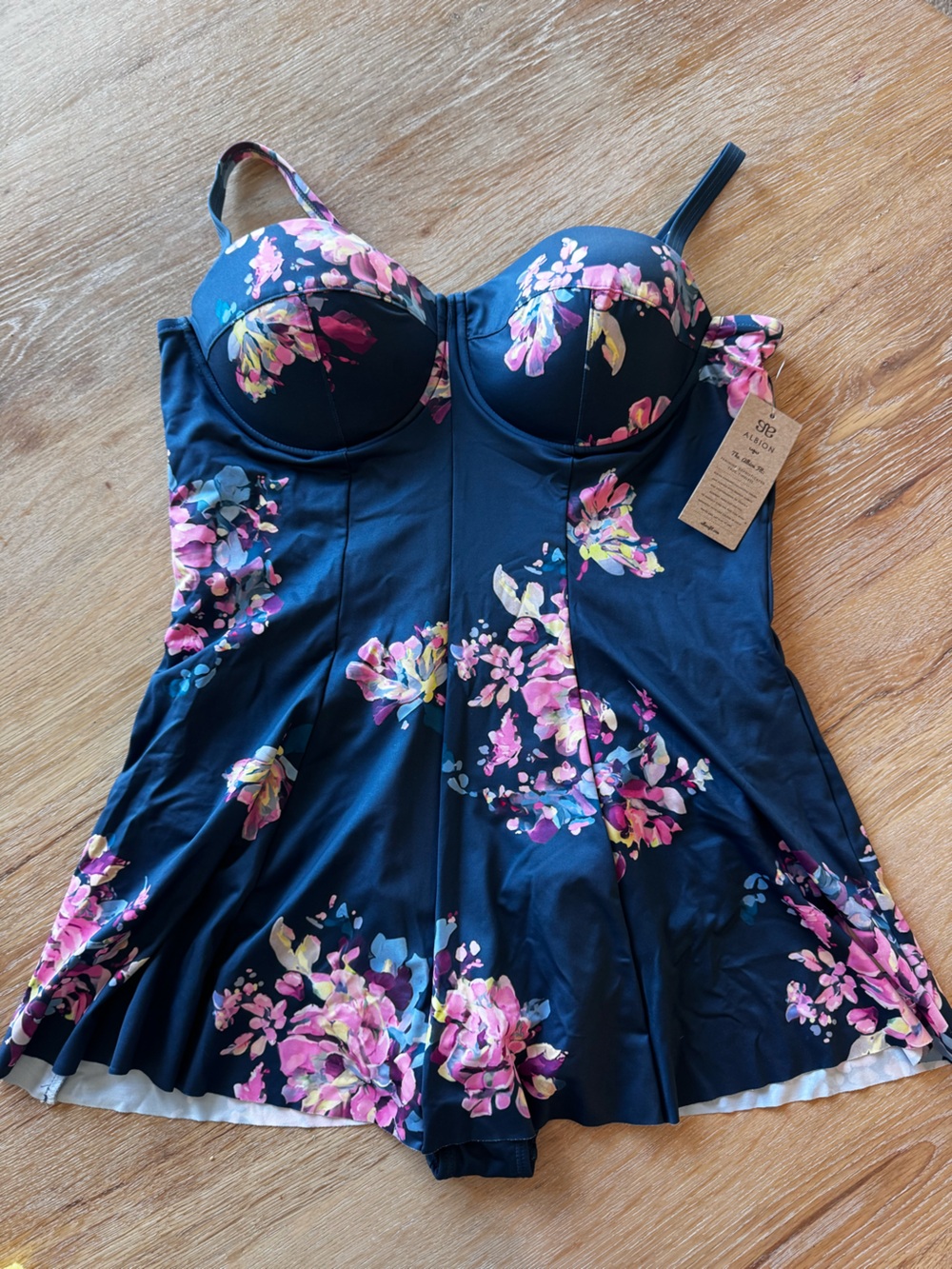 NWT Albion Fit Navy Floral One-Piece Swimdress XL